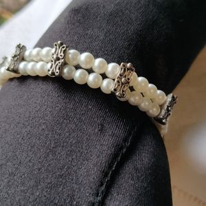 Pearl and ant silver station bracelet (#87)